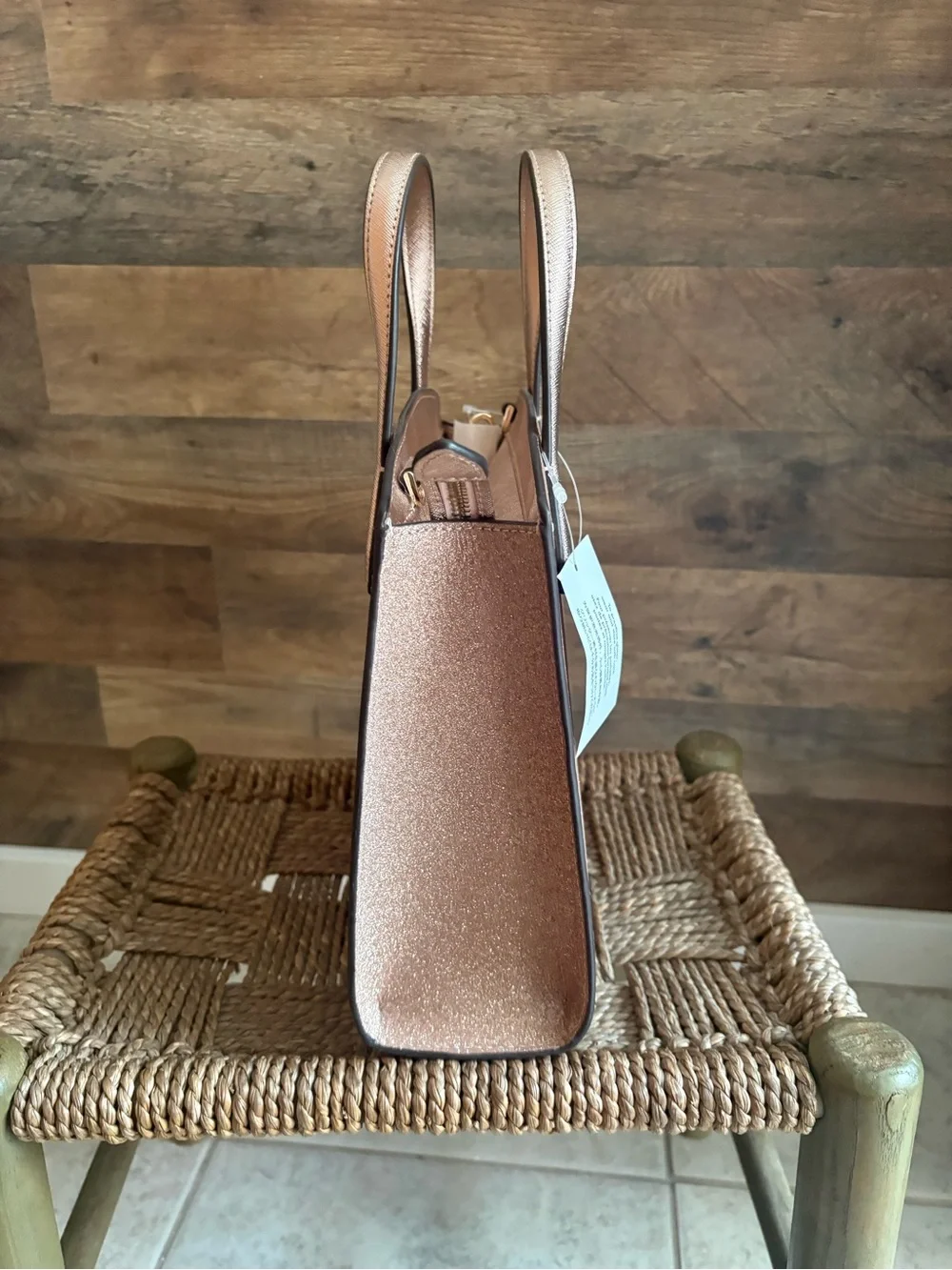 kate spade glitter rose gold satchel